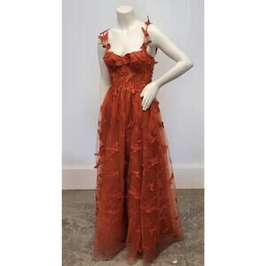 NWT Burnt Orange Butterfly Dress Corset Formal Prom Wedding Bridesmaid